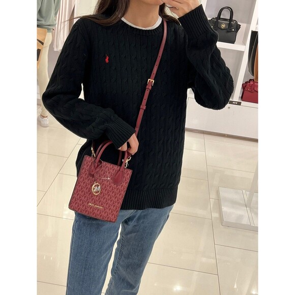 Michael Kors MK Extra Small Mercer Logo Leather Crossbody Mulberry Red Purse Bag - Picture 8 of 9